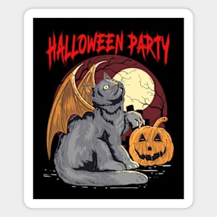 Bat Cat Halloween Party Magnet